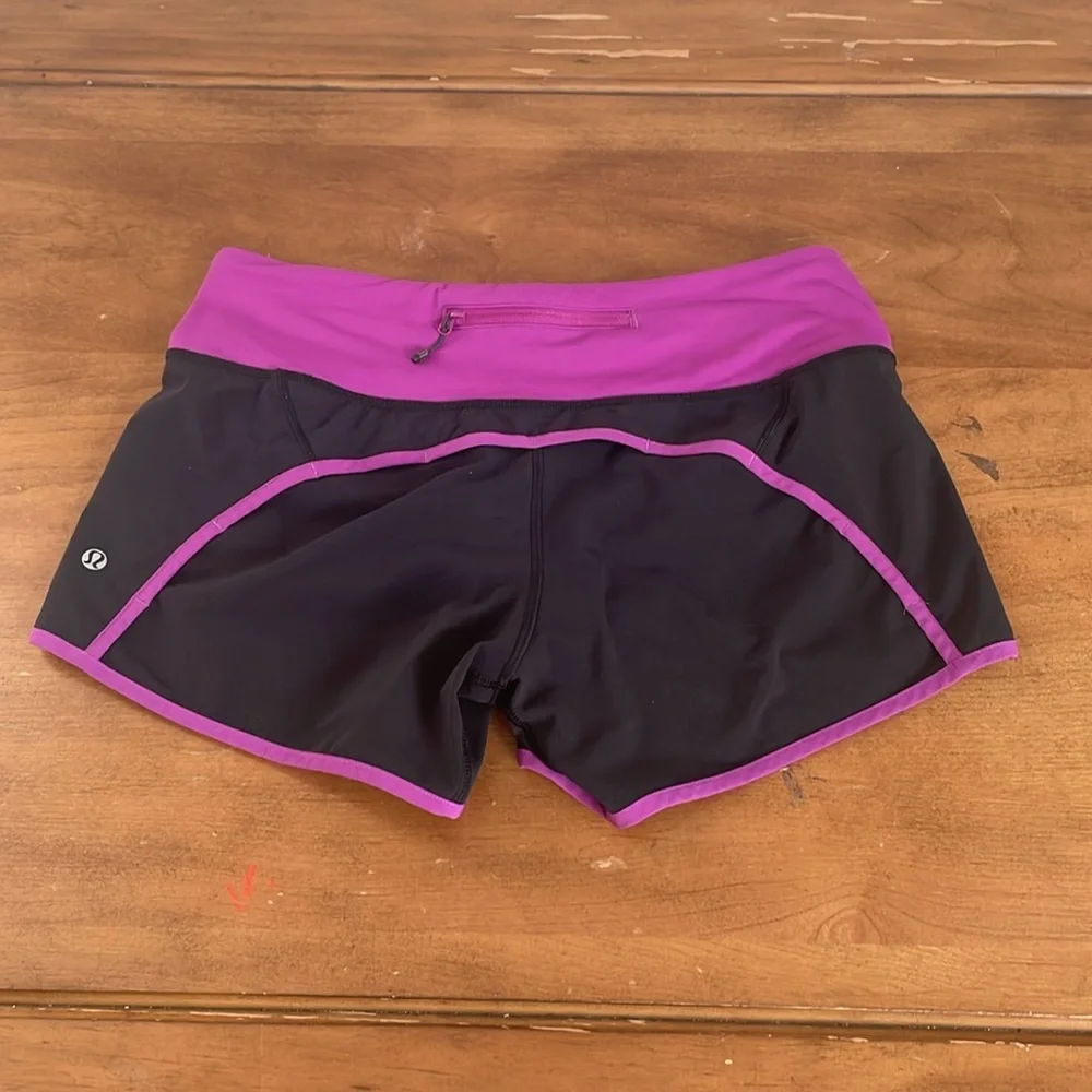 Lululemon Women's Black and Purple Running Shorts Size 6